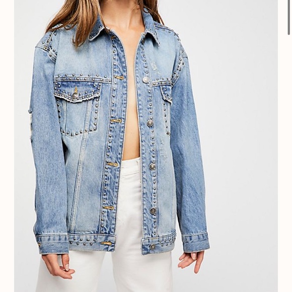 Free People Studded Denim Trucker 